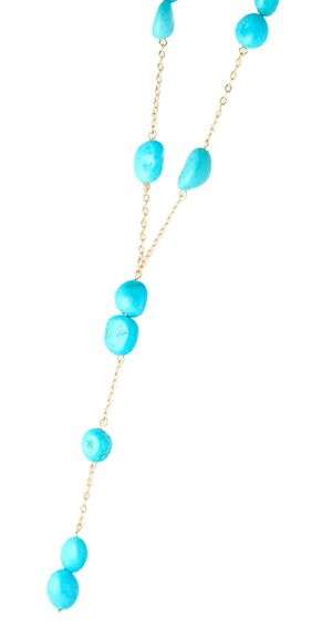 Turquoise Cabochon Station Lariat Necklace in 14K