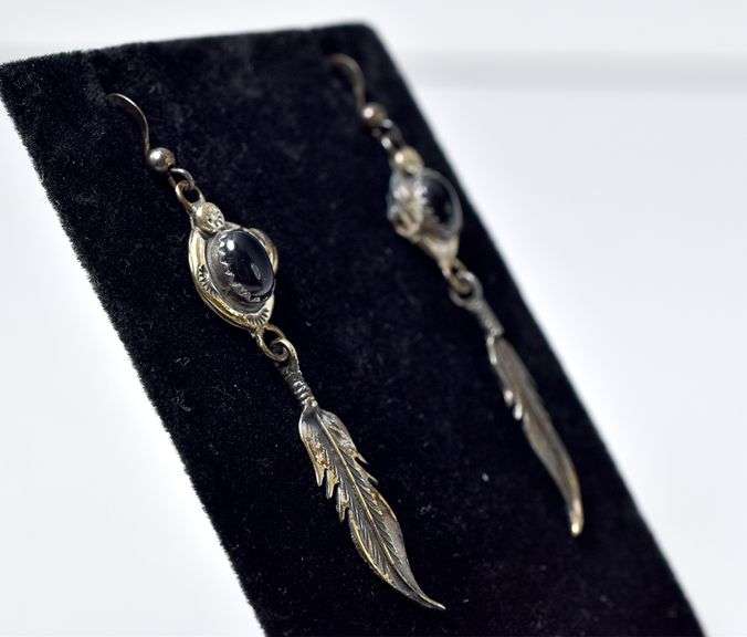 Black Onyx Gemstone Dangle Earrings in Sterling Silver