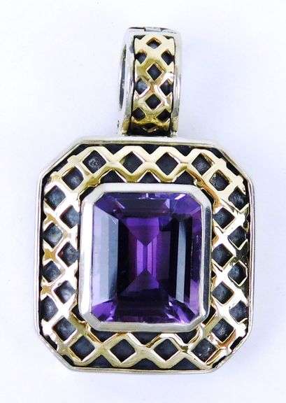 Sterling & 14K Gold Amethyst Enhancer Pendant