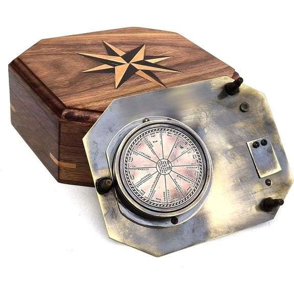 Timeless Brass Sundial Compass with Rosewood Case