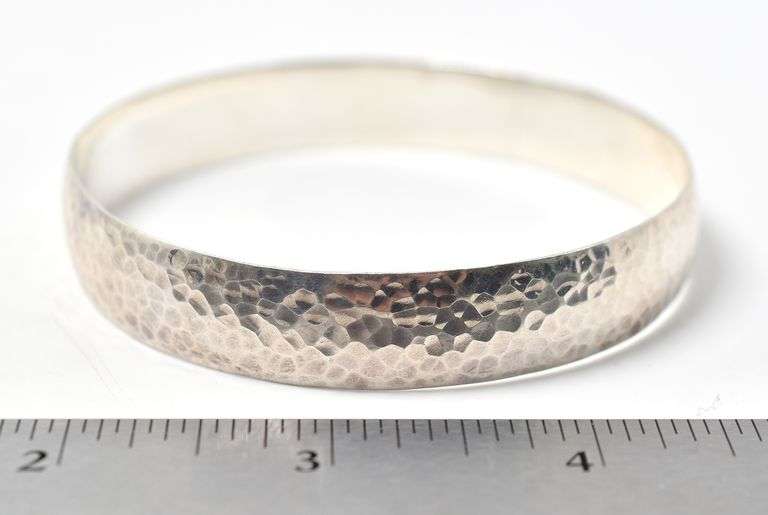 Hammer Textured Thick Bangle in Sterling Silver 39.2grams