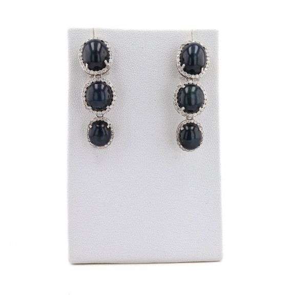14K WHITE GOLD BLUE SAPPHIRE AND DIAMOND EARRINGS 45.69 C.T.W.