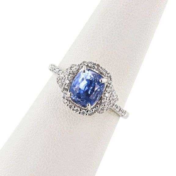 PLATINUM UNHEATED VIOLETISH BLUE SAPPHIRE AND DIAMOND RING 3.00 C.T.W., GIA CERTIFIED