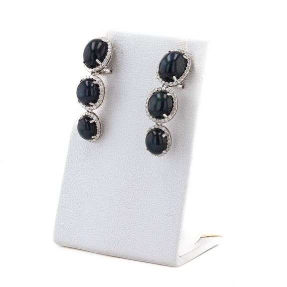 14K WHITE GOLD BLUE SAPPHIRE AND DIAMOND EARRINGS 45.69 C.T.W.