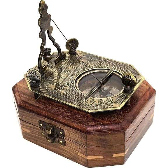 Timeless Brass Sundial Compass with Rosewood Case