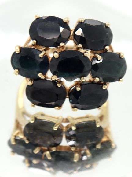 14kt Yellow gold oval black onyx cluster ring