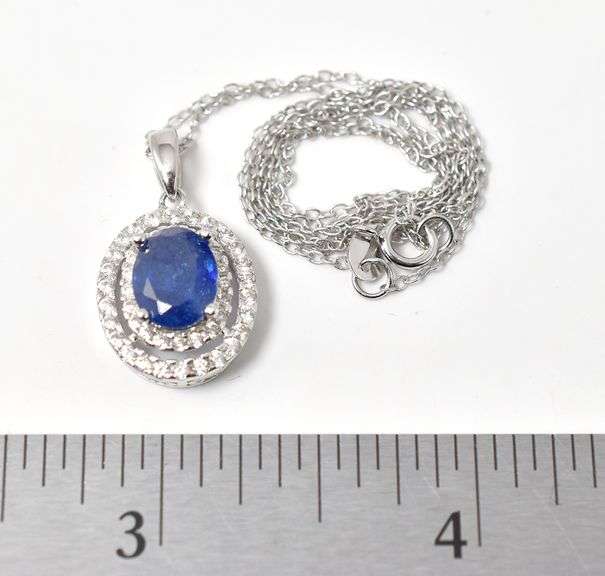 Blue Stone Necklace with Accent Gems in Sterling Silver 3grams 18inch