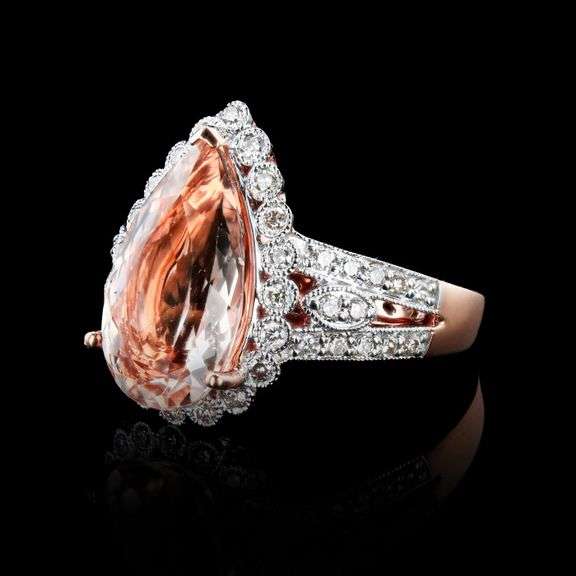 14K WHITE AND ROSE GOLD MORGANITE AND DIAMOND RING 4.92 C.T.W.
