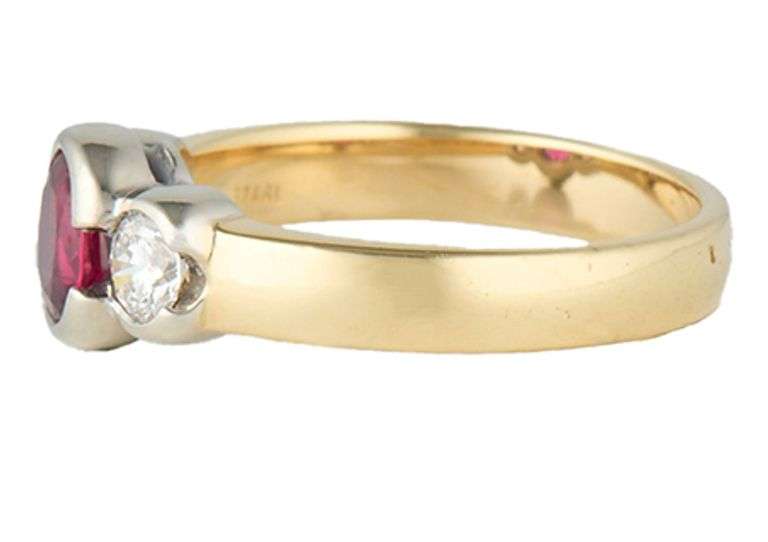 0.60ct Ruby and 0.50ctw Diamond Three Stone Ring in 18K