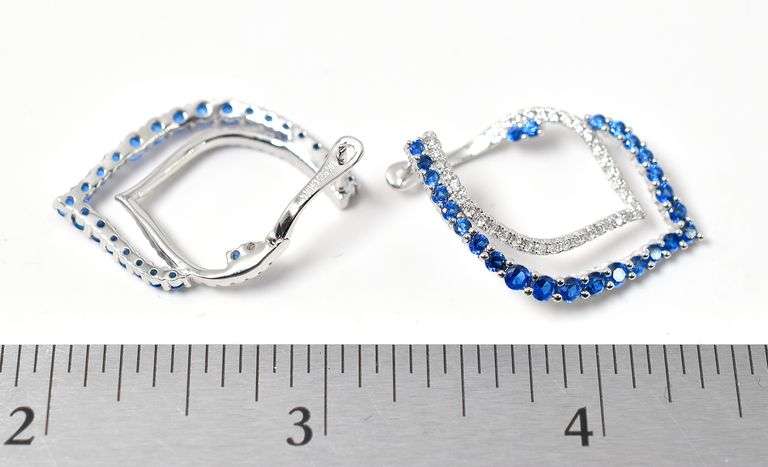 Curved Teardrop Blue Stone Dangle Earrings in Sterling Silver 5.5grams