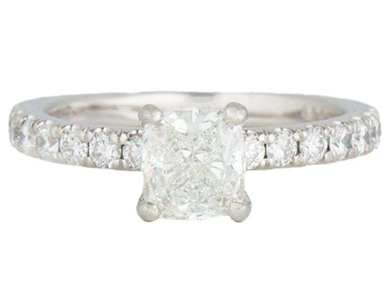 GIA Certified 1.64ctw Cushion and Round Diamond Straight Engagement Ring in Platinum