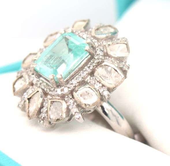 Awesome 4.00CTS Emerald Cut Emerald & 1.10CTW Diamond  Ring