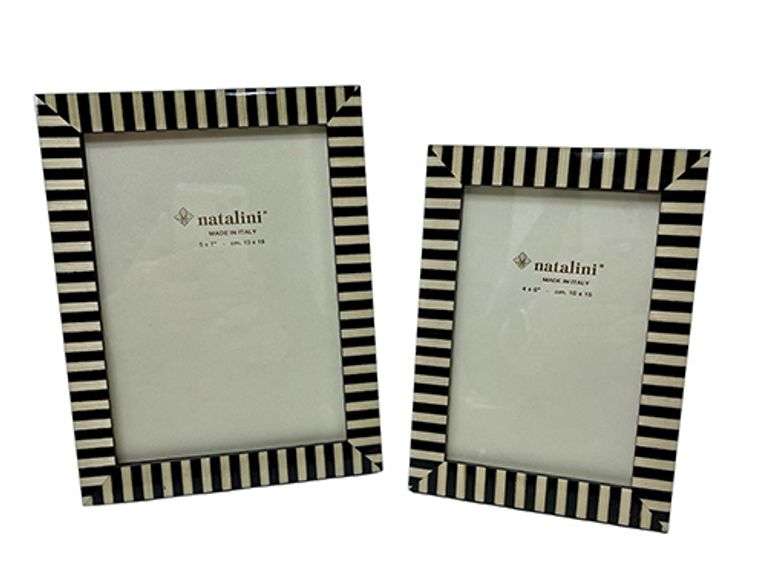 Two Italian Natalini Striped Black and White Wooden Frames