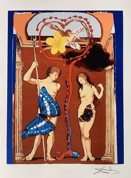 Pencil Numbered Salvador Dali, Adam and Eve