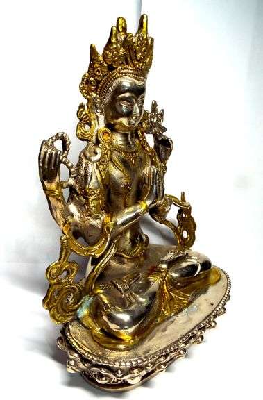 Two Tone Antique Green Tara Buddha Statue