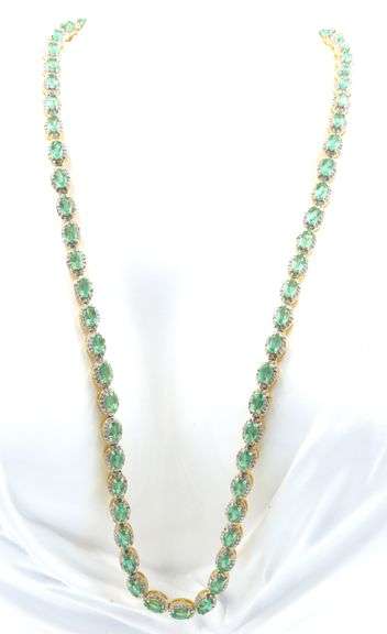 Darling 18.32CTW Oval Shaped Emerald Diamond Necklace in 14K Yellow Gold Over 925 Sterling Silver