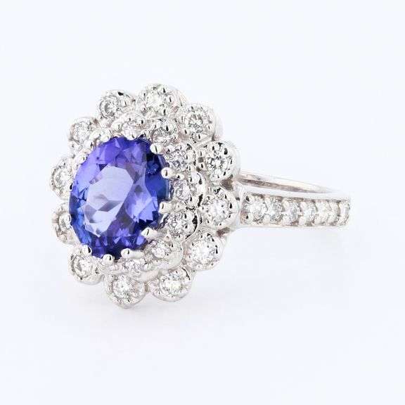 14K WHITE GOLD TANZANITE AND DIAMOND RING 2.06 C.T.W.