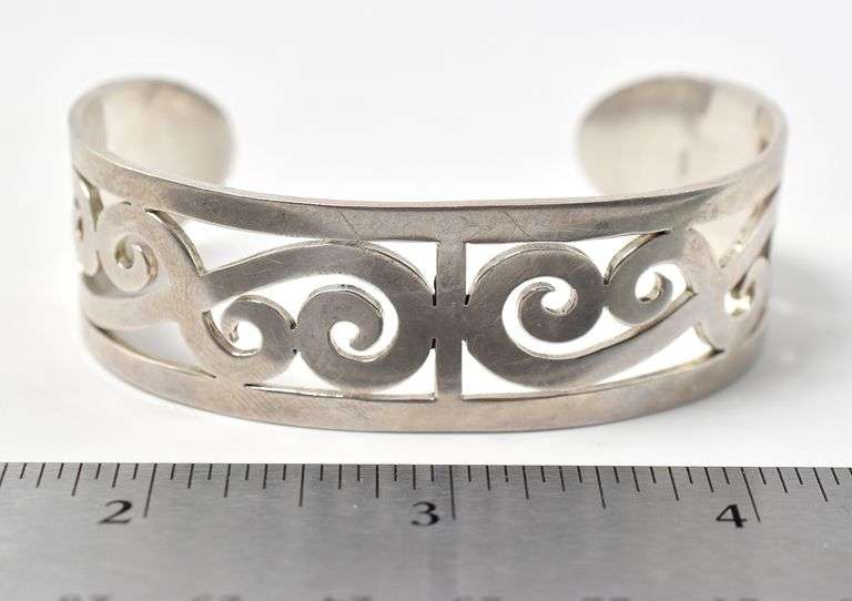 Wide Cuff Bracelet with Swirl Pattern in Sterling Silver 40.2grams