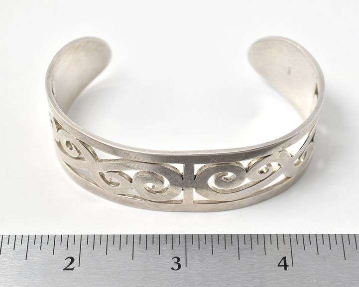 Wide Cuff Bracelet with Swirl Pattern in Sterling Silver 40.2grams