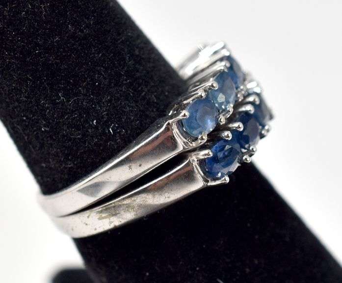 Set of Blue Sapphire Gemstones Rings in Sterling Silver 6.4grams Size 6 3/4