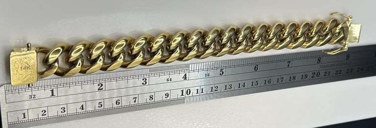 Huge 85.1 Gram 14 Kt Gold Plate Curb Link Bracelet