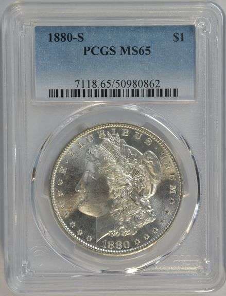 Premium Quality Gem BU 1880-S Morgan Silver Dollar. PCGS MS65
