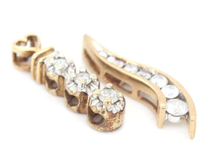 Lot of 2 10kt Yellow gold diamond bar pendants