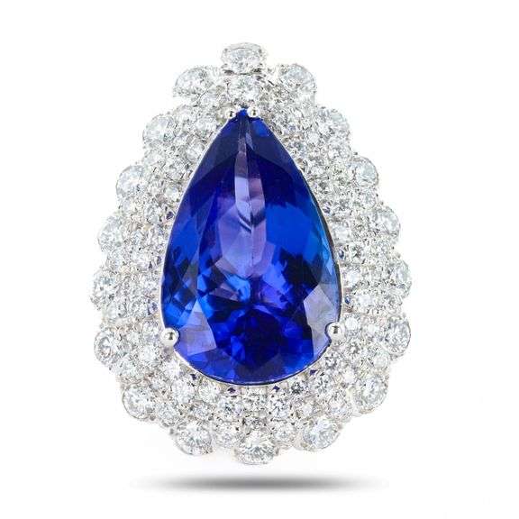 PLATINUM TANZANITE AND DIAMOND RING 13.38 C.T.W.