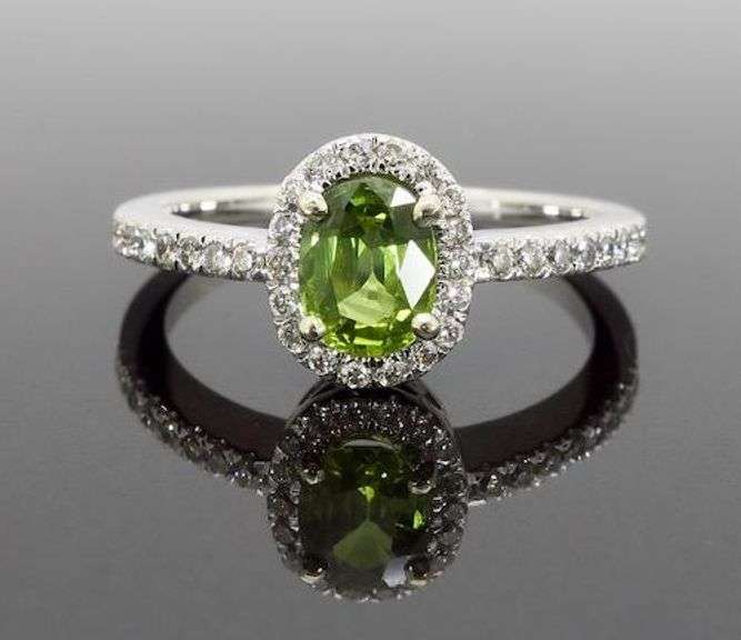 Green Sapphire & Diamond Halo Ring