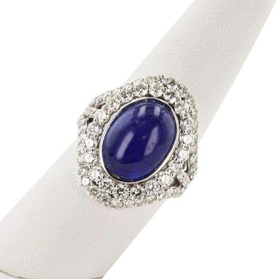 14K WHITE GOLD TANZANITE AND DIAMOND RING 10.57 C.T.W.