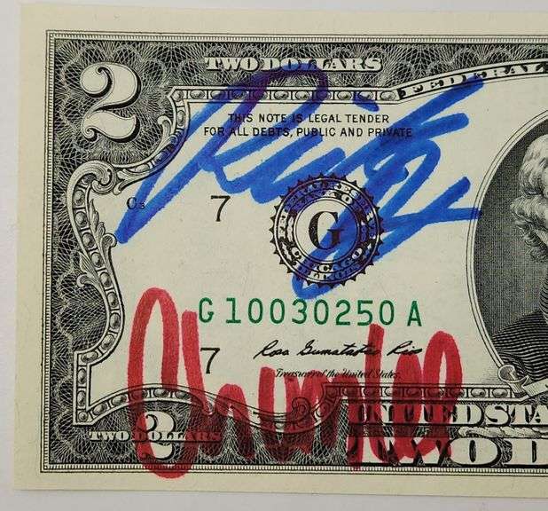 Autographed Pawn Stars $2 Bill: Rick~Corey~Chumlee~Old Man
