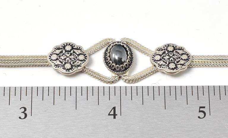 Rope Chain Bracelet with Floral Charms and Stone in Sterling Silver 12.4grams