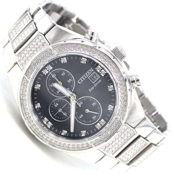 Citizen Eco-drive crystal accents black dial quartz watch
