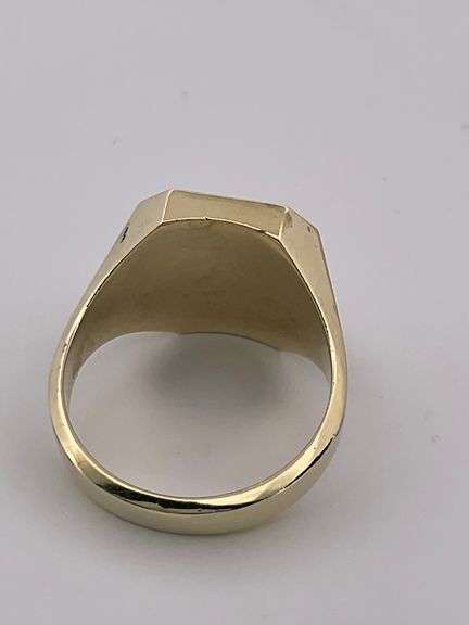 MEN'S 14K YELLOW GOLD RING WITH BLACK BLOODSTONE
