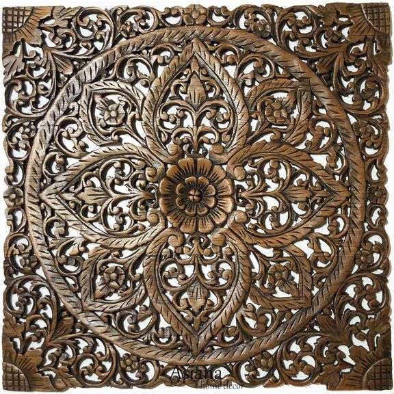 Artist Carved Teak Wood Wall Art 24"x24"