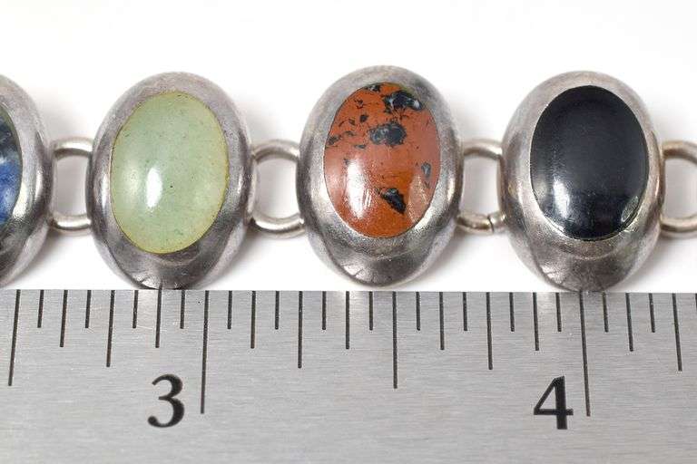 Multi Gemstone Link Bracelet in Sterling Silver 35.1grams