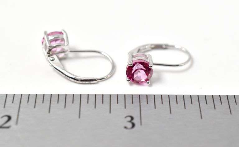 Hot Pink Stone Dangle Earrings in Sterling Silver 1.5grams