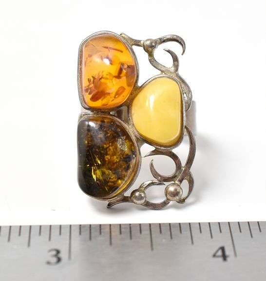 Unique Multi-Colored Stone Ring in Sterling Silver 8.7grams Size 8.5