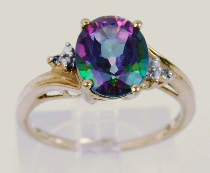 10K Large Mystic Topaz Ring, Size 7