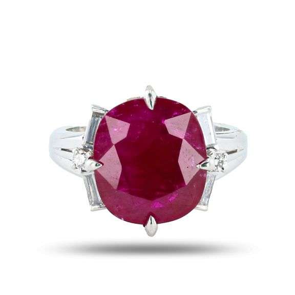 PLATINUM RUBY AND DIAMOND RING 9.30 C.T.W., GIA CERTIFIED