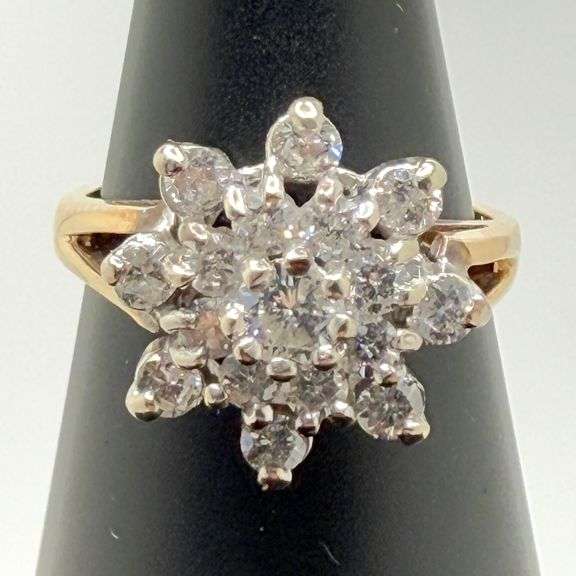 PHOTOS NEEDED 14kt Yellow Gold Champagne Diamond Flower Cluster Ring