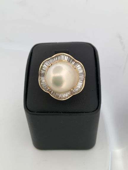 CERTIFIED 14K YELLOW GOLD DIAMOND AND PEARL RING