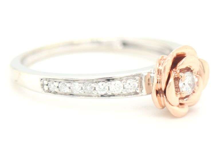 10kt White gold Disney 2-tone 1/5ctw diamond Belle rose ring