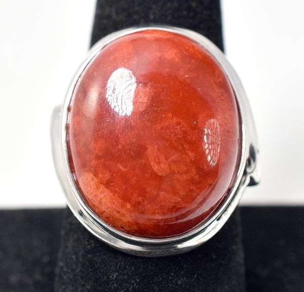 Gorgeous Large Red Stone Ring in Sterling Silver 8.7grams Size 9