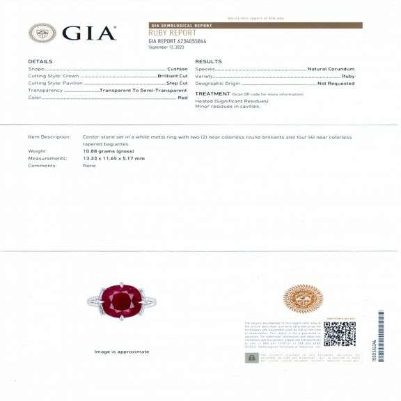 PLATINUM RUBY AND DIAMOND RING 9.30 C.T.W., GIA CERTIFIED