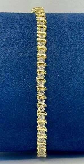 10K Yellow Gold Round Brilliant Cut Diamond Tennis Bracelet