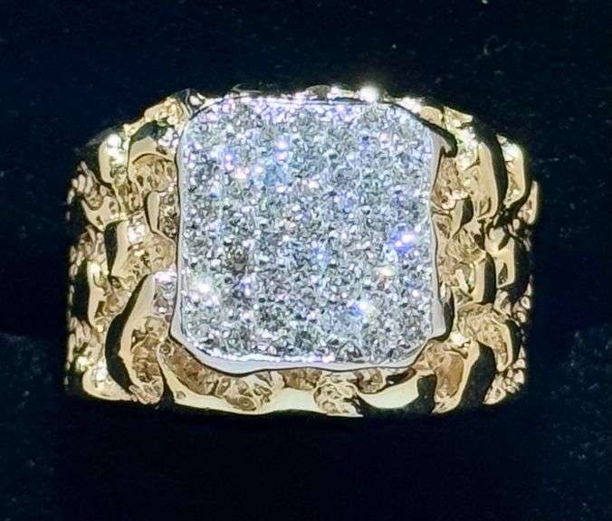 14K Yellow Gold Round Brilliant Cut Nugget Lab Diamond Ring