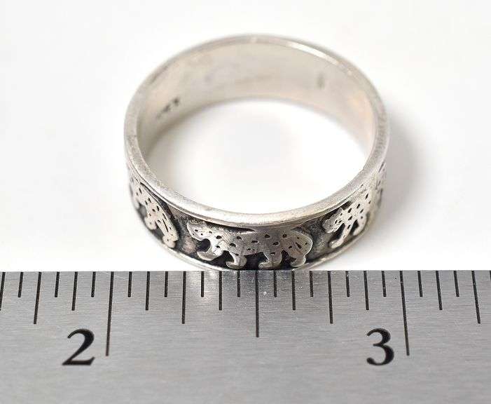 Spotted Cat Band Ring in Sterling Silver 6.3grams Size 11.5