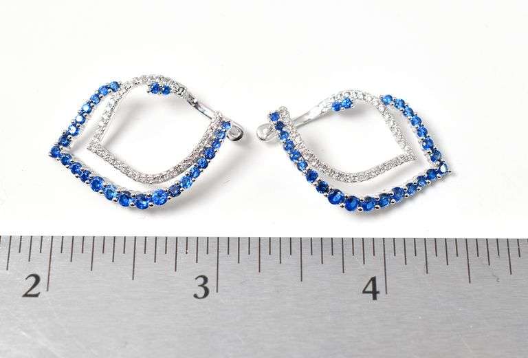 Curved Teardrop Blue Stone Dangle Earrings in Sterling Silver 5.5grams