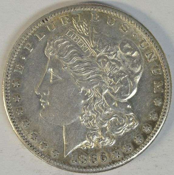 Choice lustrous Near Mint 1886-S Morgan Silver Dollar. Key date